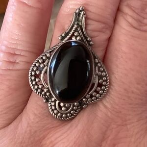 𝅺STERLING SILVER 925 BLACK ONYX WOMAN RING SIZE US 8​​